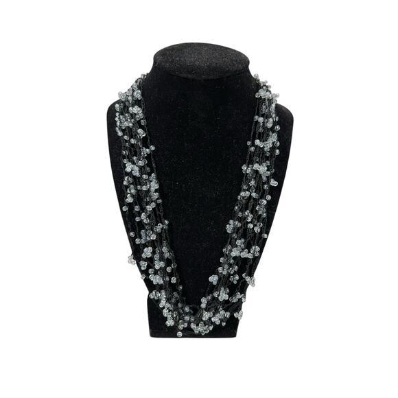 Black and Clear Crystal Crotched Stretch Necklace. ‎ Beautiful, Versatile - Picture 1 of 5